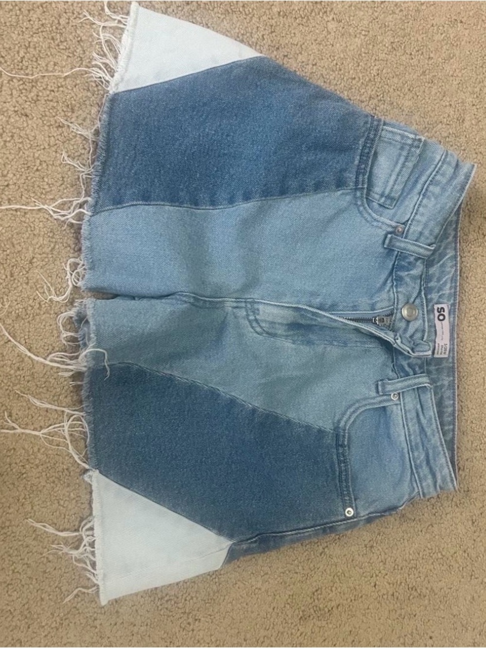 SO Patchwork Two-Tone Blue Denim Jean Shorts